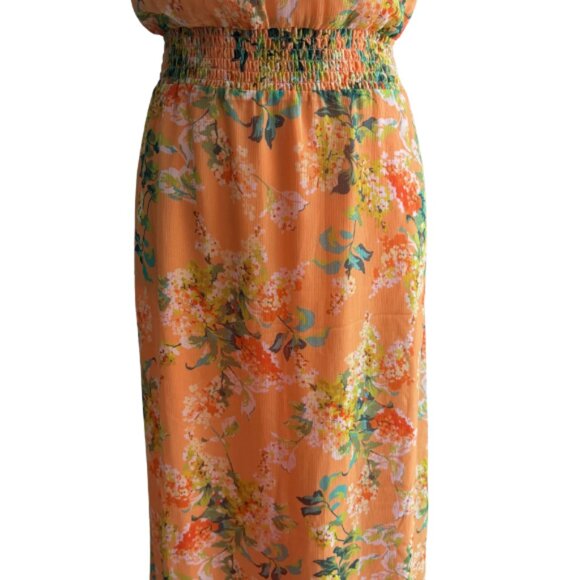 ISAAC MIZRAHI LIVE, BEAUTIFUL ORANGE FLORAL MAXI CHIFFON DRESS, SZ. 8 - Picture 4 of 9